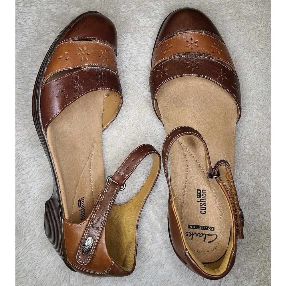 Clarks Collection Wendy Leehi Womens 10W Brown Mary Jane Shoes Cushion Soft